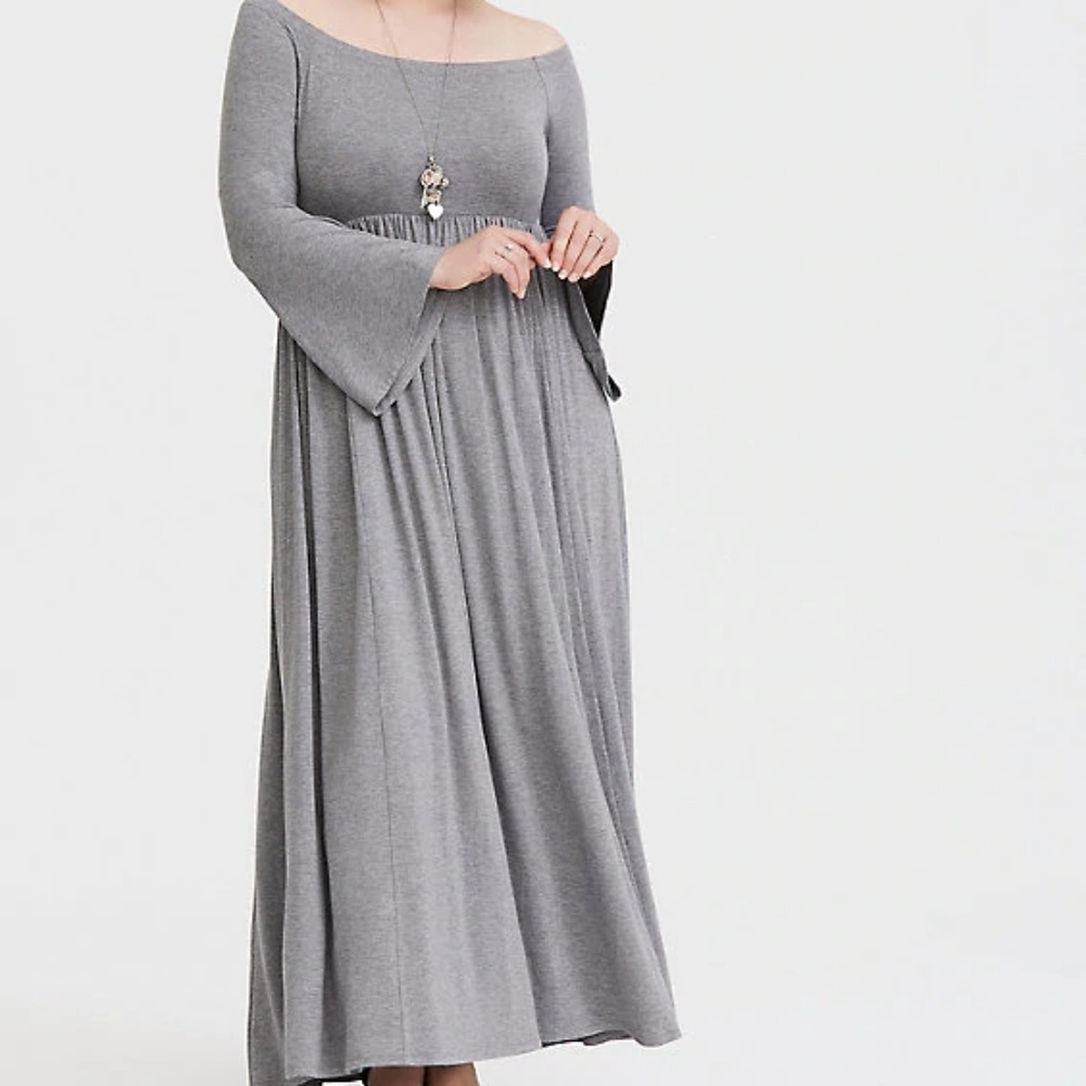 Torrid grey off the shoulder Jersey maxi dress